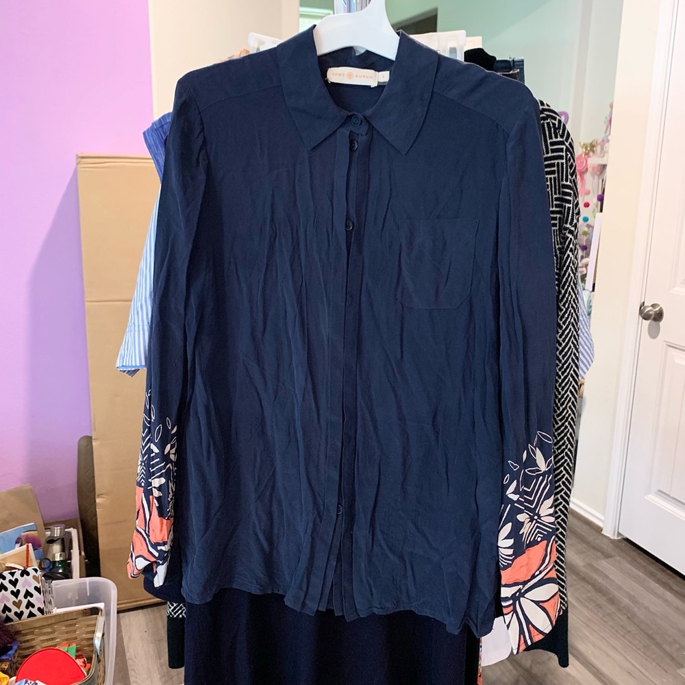 Tory Burch Silk Button Down Long Sleeve Blouse